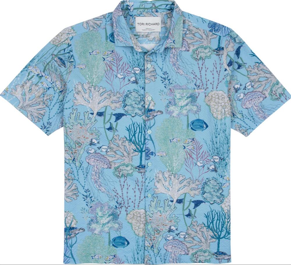 NEW TORI RICHARD men's aquatica short sleeve shirt in water